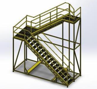 Escalera con plataforma de trabajo y barandas